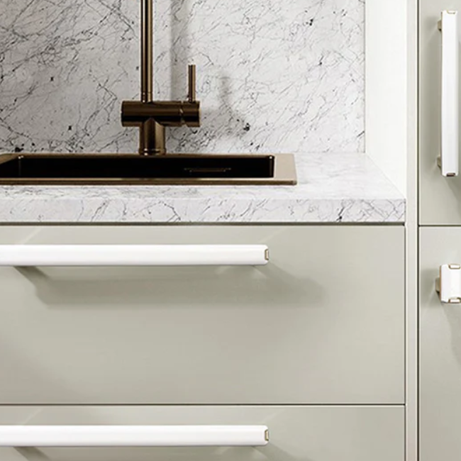 Modern white kitchen cabinet drawers