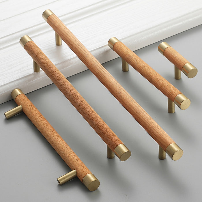 Wooden Brushed Brass Handles for Furniture Cabinet Cupboard Door