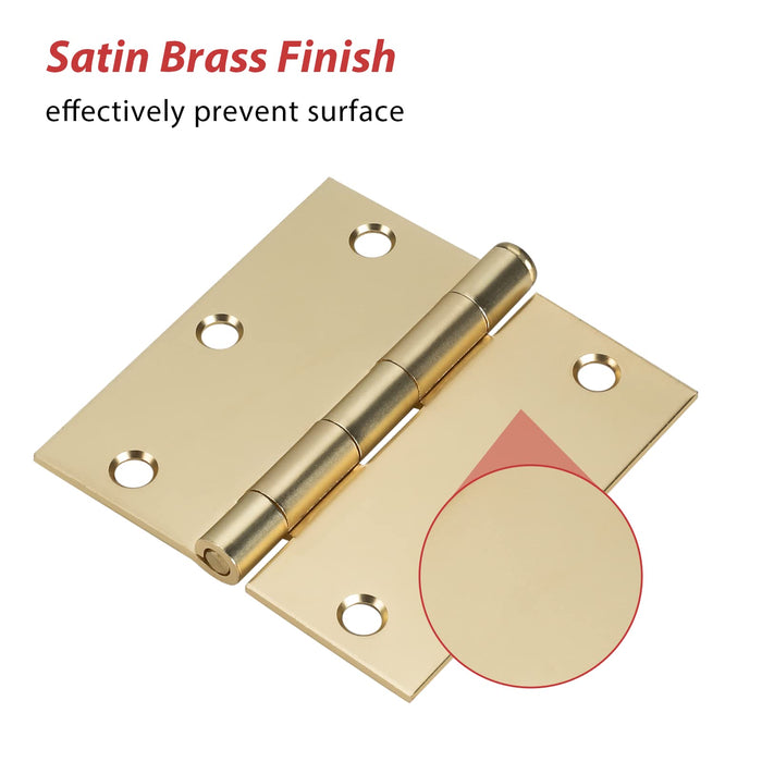 Goldenwarm 3.5 inch Satin Brass Gold Door Square Butt Hinges for