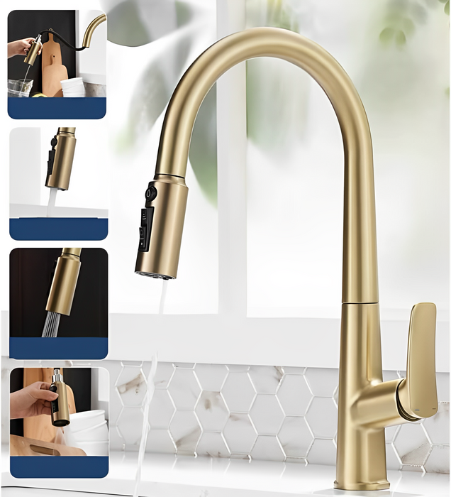 Deck Mounted Pull Out Hot Cold Mixer Kitchen Sink Faucet