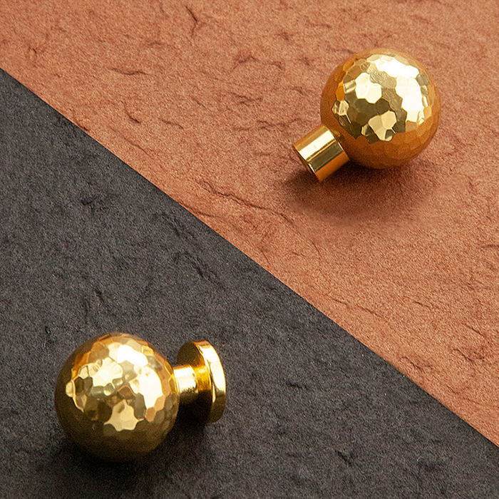 Modern Single Hole Gold Hammer Pattern Cabinet Knobs