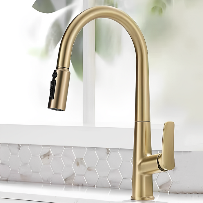 Deck Mounted Pull Out Hot Cold Mixer Kitchen Sink Faucet