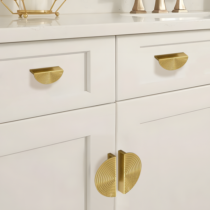 A Pair of Modern Semi-Circular Gold Kitchen Cabinet Door Handle