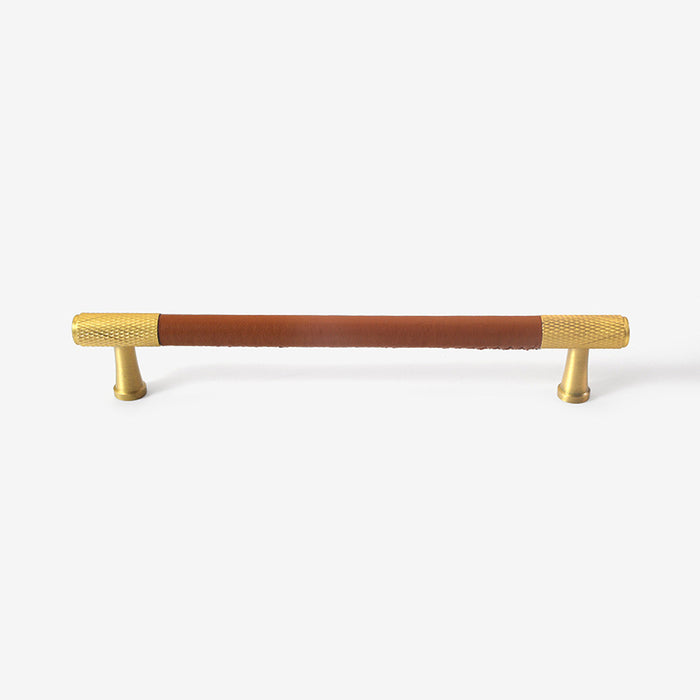 Modern Minimalist Textured Brass Leather Cabinet Handle