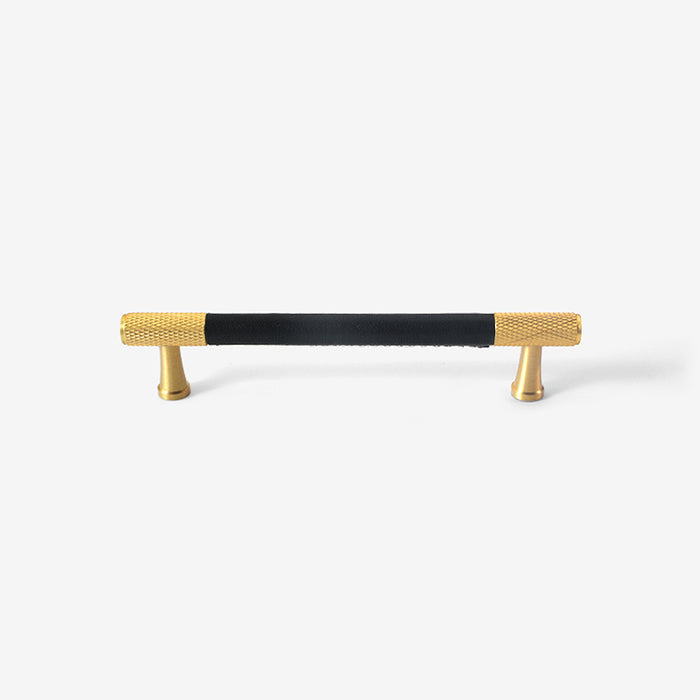 Modern Minimalist Textured Brass Leather Cabinet Handle