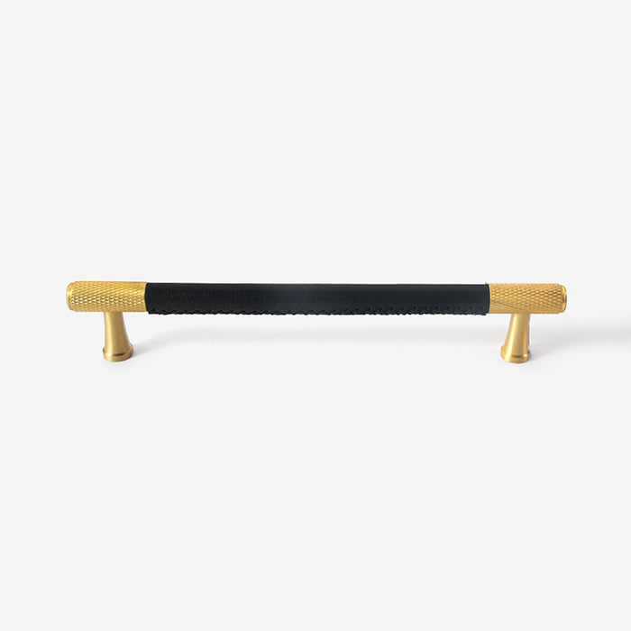 Modern Minimalist Textured Brass Leather Cabinet Handle