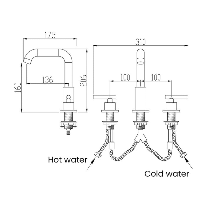 2 Handles 3-Hole Brass Bathroom Faucet