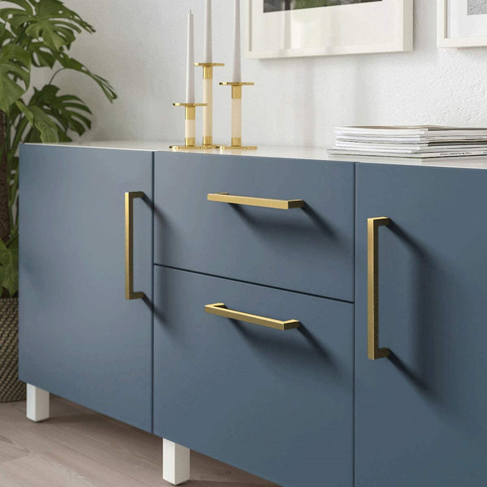 Navy Blue Kitchen Featuring Brushed Brass Square Bar Series by