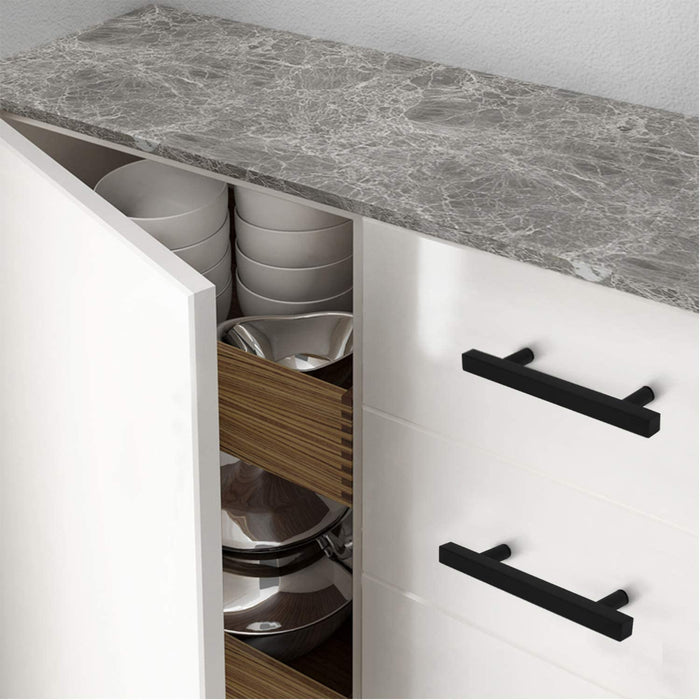 Goldenwarm Black Kitchen Cabinet Handles Stainless Steel Square Drawer Pulls